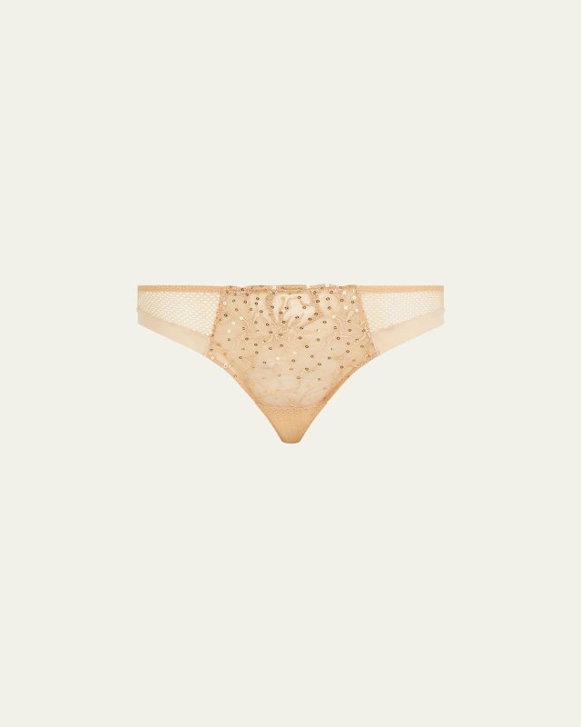 Fleurs Floral-Embroidered Tulle & Fishnet Tang